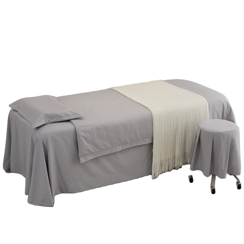 High quality gray 4PCS 190x80x60cm Facial Massage Bed Cover Fitted SPA or Message Salon Table sheet set