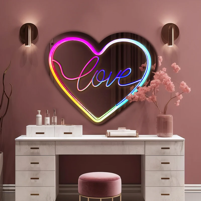 Wholesale Hot Sale Neon Mirror Acrylic Custom Led Decoracion Light Drop Shipping Bedroom Bathroom Led Neon Sign