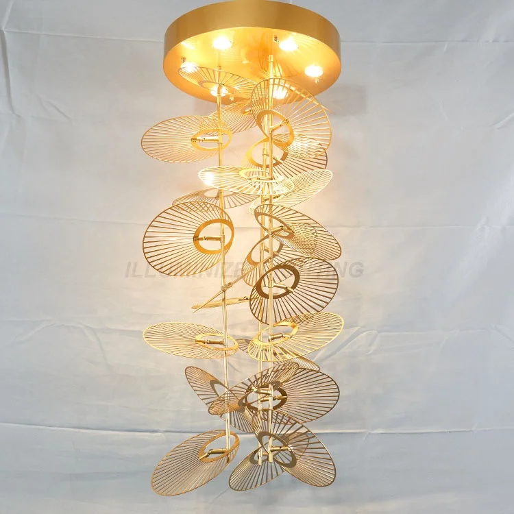 Customized Products Modern Nordic Design Lamps Living Room Decor Industrial Metal Gold Fan Led Chandelier Pendant Lamp