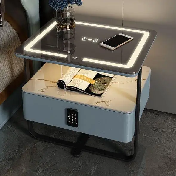 MORE DESIGN free sample hot sale multifunctional smart hotel home modern wood storage cabinet bedroom bedside table with LED