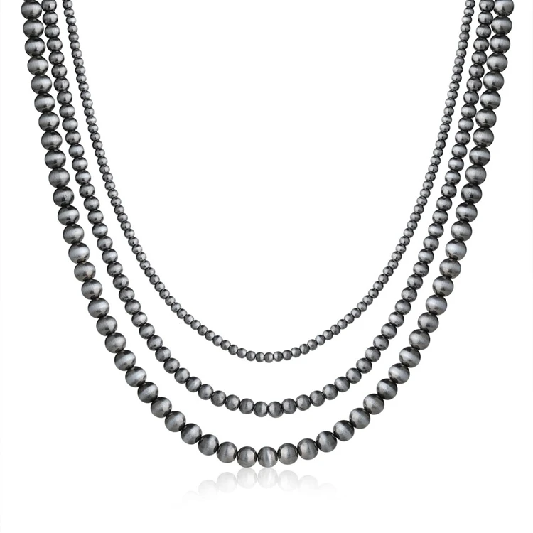 Western Jewelry Navajo Pearl Bead Necklace for Women Handmade Long Boho Turquoise Pearls Layered Necklaces for Cowgirls
