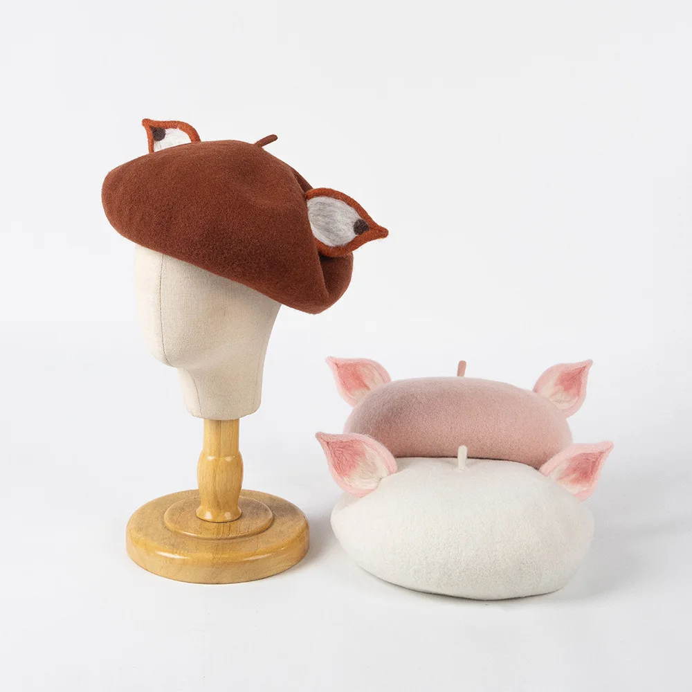 Kids Winter Caps And Hats Cute Fox Ears Fox Ears Wool Felt Beret Painter Mushroom Hat
