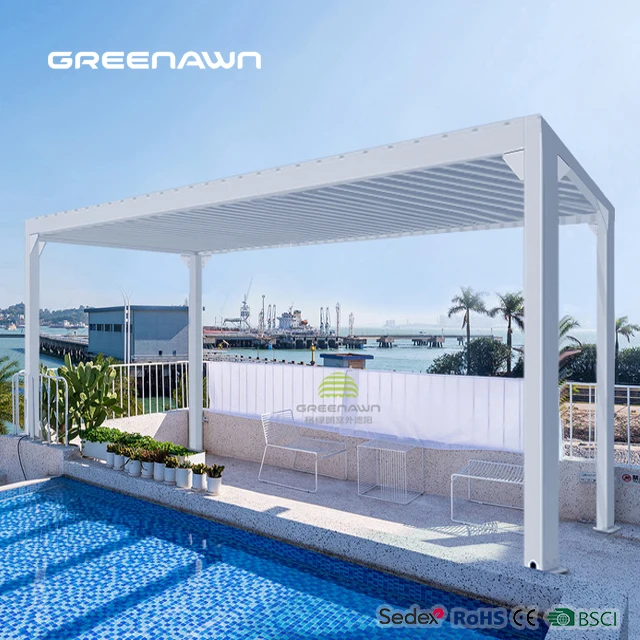  3x3 м серый цвет Pergola наружная Защита от солнца алюминиевая крыша с жалюзи ручное управление