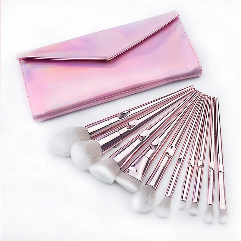 Custom high quality private label makeup brush set professional 10pcs pink makeup brushes with bag