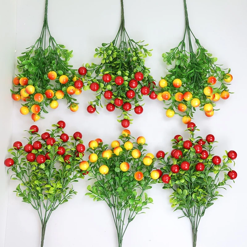 Background wall simulation flowers Christmas red fruit decorative flowers wholesale artificial small holly fruit