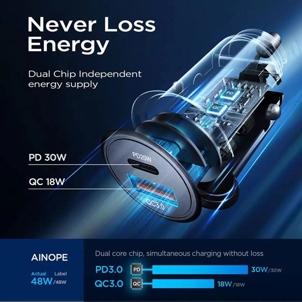 For iPhone For Samsung Dual Ports Type C QC3.0 48W Travel USB Car Charger Phone PD Charger Quick Charger Car Adapter