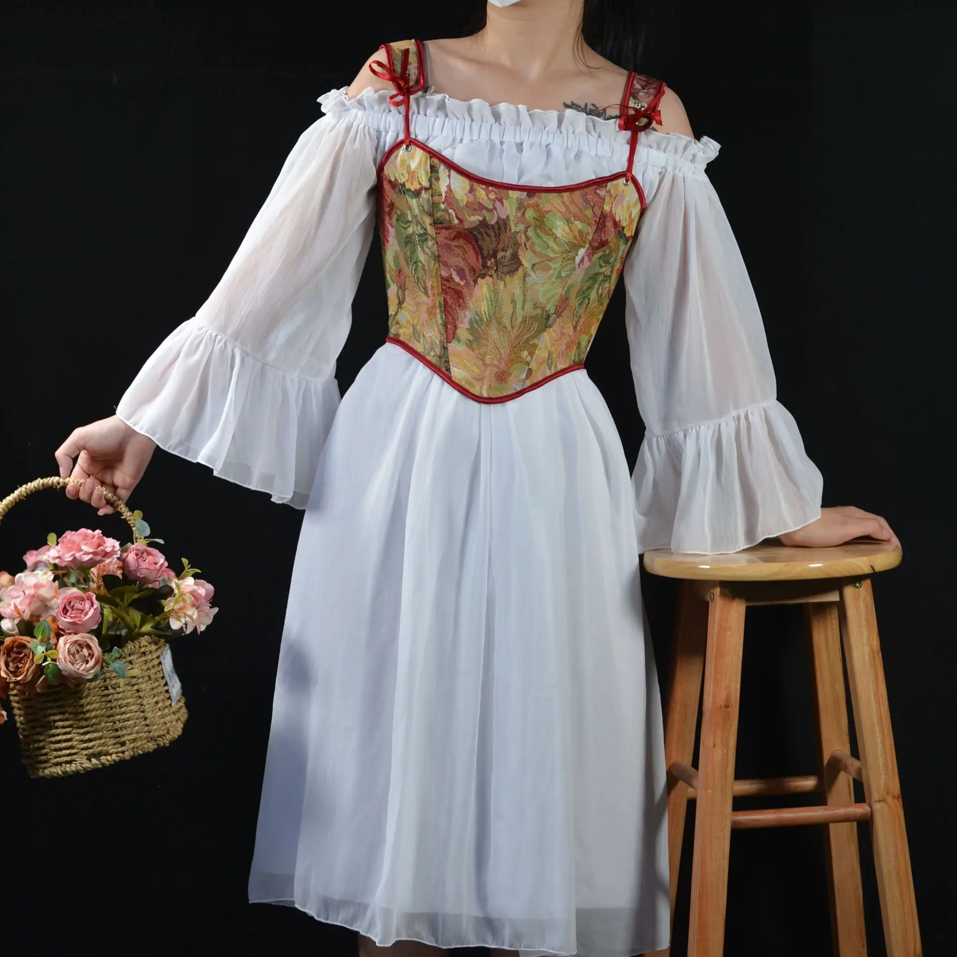 King Mcgreen Star Off Shoulder Fashion Floral French Painting Sexy Corset Bandage Crop Top Vest Female Underwear Bustier
