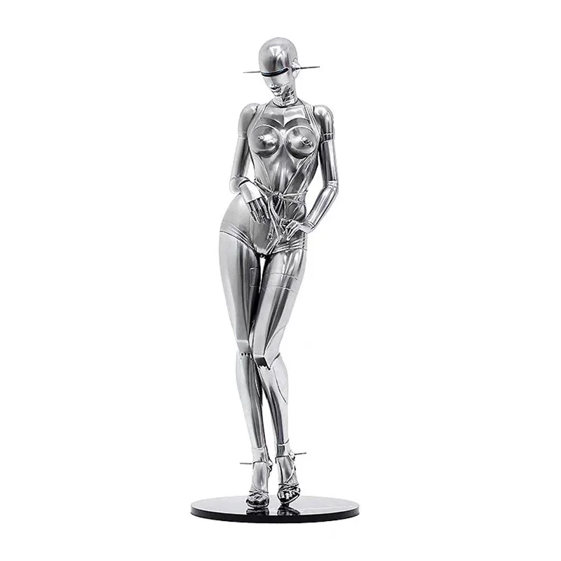 Future Technology Modern Metal Crafts Rotating LED light Robot Women Fiberglass Resin Sculptures  for indoor outdoor decor