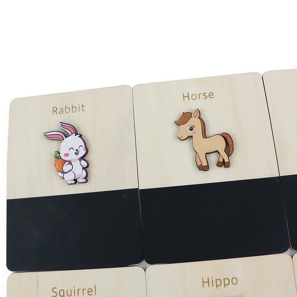 Montessori Toy Wood Animals Flash Cards Blackboard Animal Cards Set Christmas Presents Kids Gifts Learning