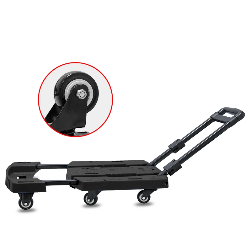 BAOYU Foldable Add To Cart Plastic Trolley Handle Folding Wagon Hand Cart Trolley