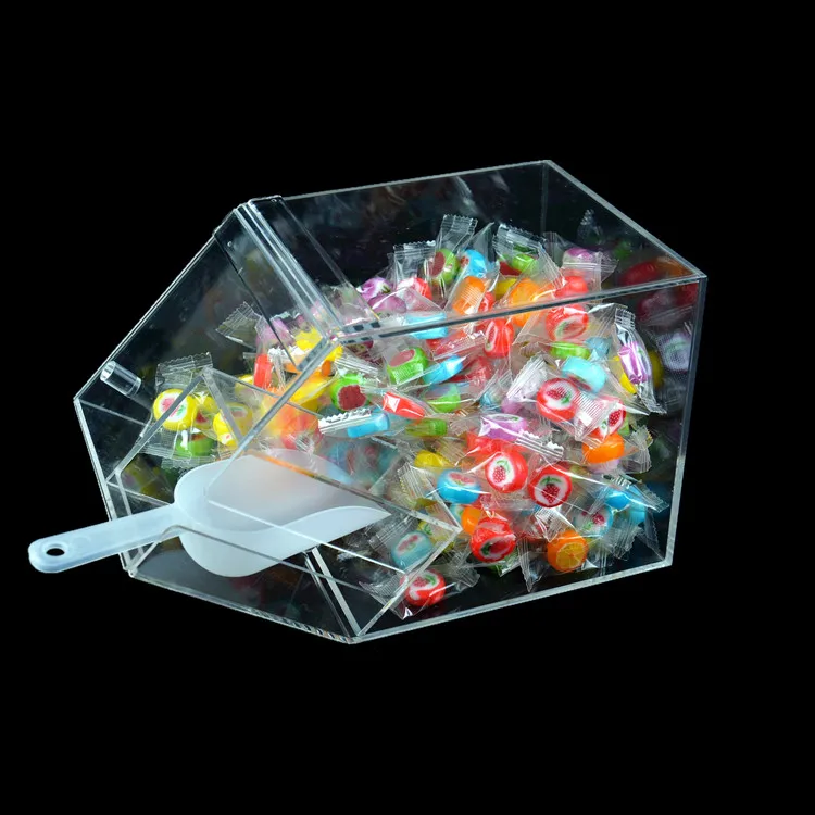 Factory Direct Sale Plastic Candy Display Stand PMMA Bin Small Acrylic Bins Cereal Dispenser Boxes with Scoop for sale