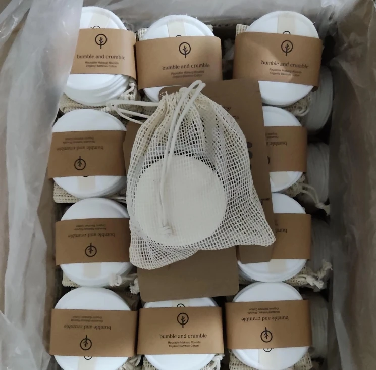 Custom Logo Eco-friendly Round Bamboo Cotton Cleansing Pads Reusable Makeup Remover Pads With a Washable Laundry Bag