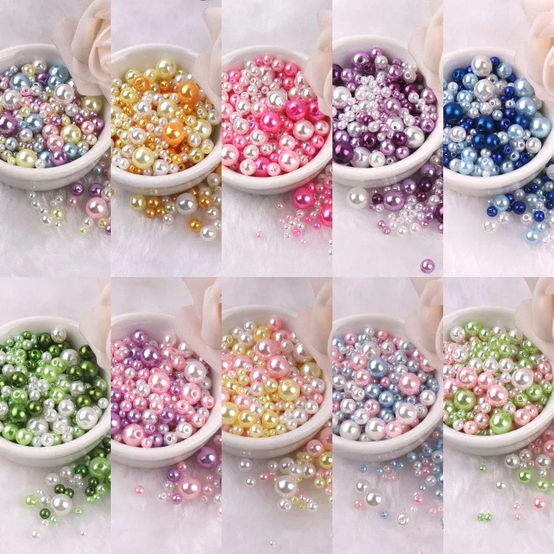 Customized 10g/bag Round Acrylic Pearls Beads Mixed Colors/Sizes beads 3/4/5/6/8mm ABS Imitation Pearls