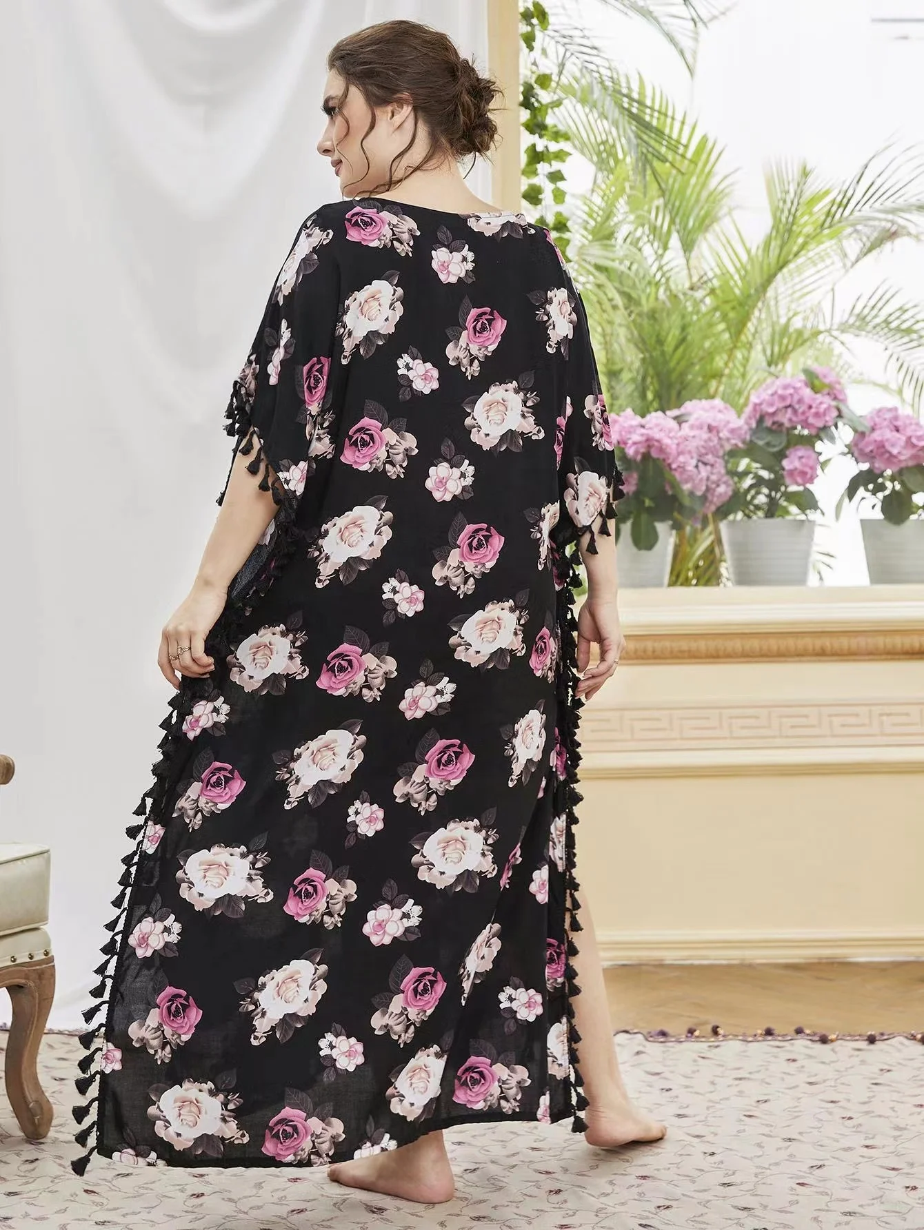 Plus Size Print Fashion Muslim Nightgown Casual Arabic Islamic clothing 4XL Soft Women Sleepwear Robe