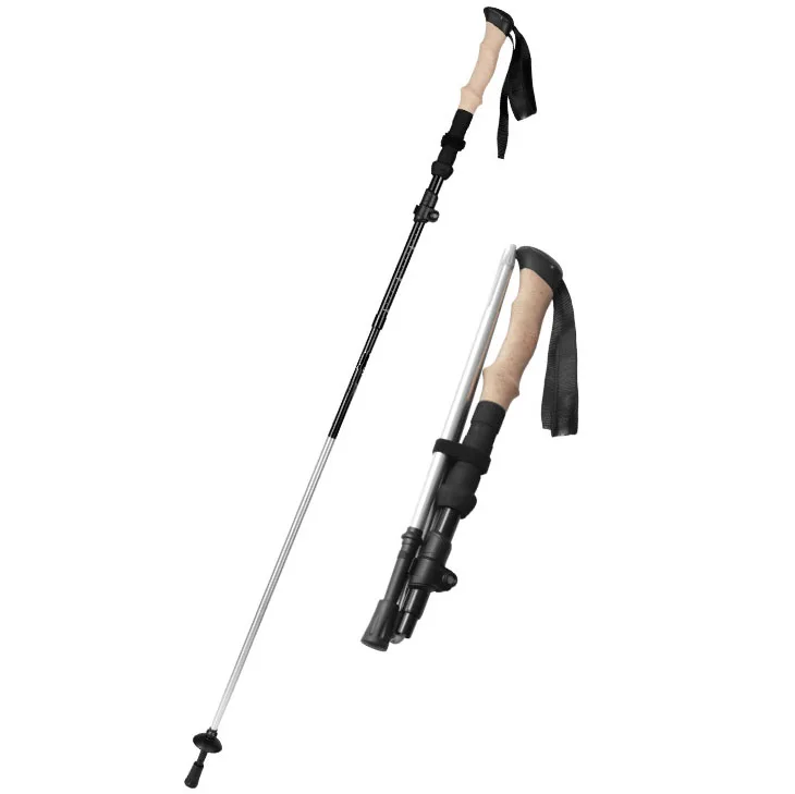Portable Multifunctional Hiking Stick Collapsible Hiking Stick Cork Grip Aluminum Trekking Pole
