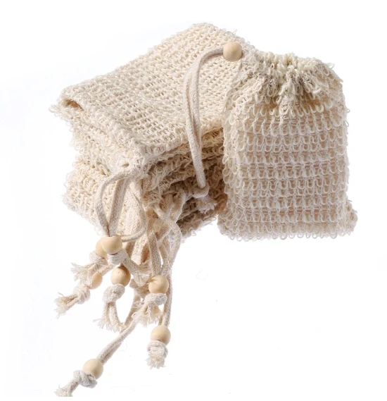Eco Friendly Hemp Soap Saver Scrub Bag Exfoliating Soap Mesh Pouch With Drawstring Sisal Soap Bag For Massage Bady Shower
