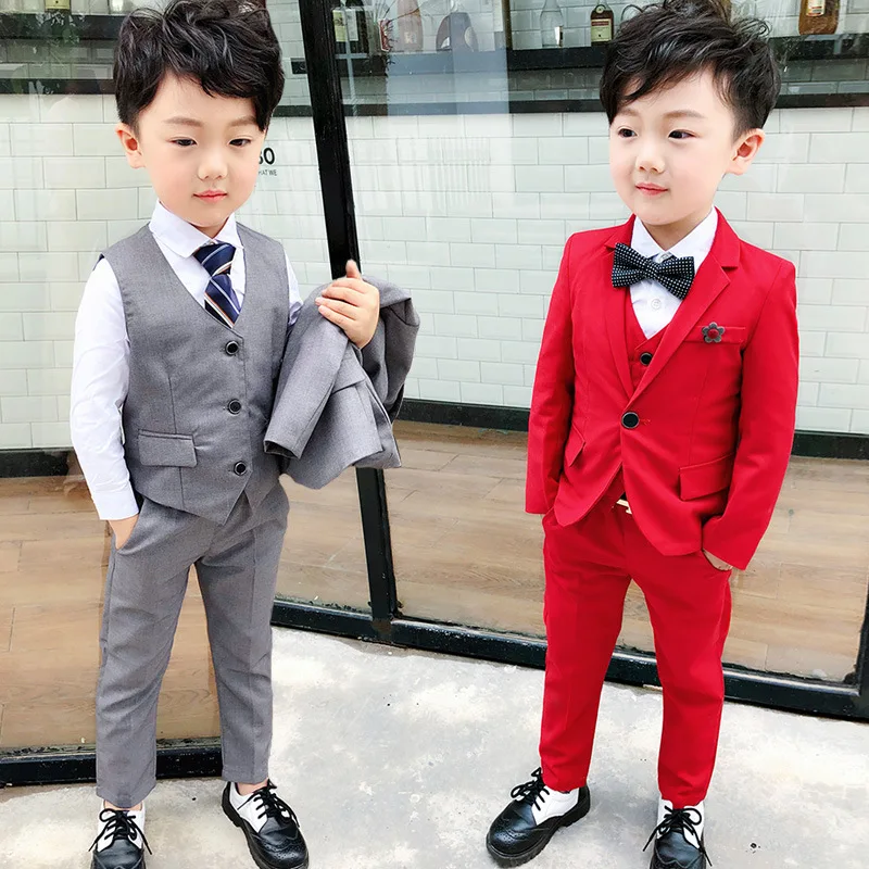 2019 autumn hot selling boy small flower brooch suit suit children show dress suit three-piece