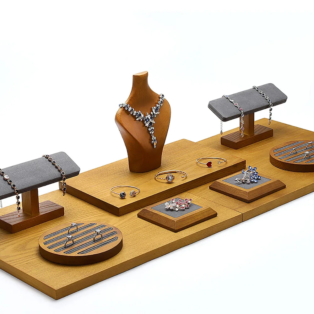 DIGU High quality Jewelry display sets custom neck mannequins solid wood jewelry necklace bracelet ring pendant display stand