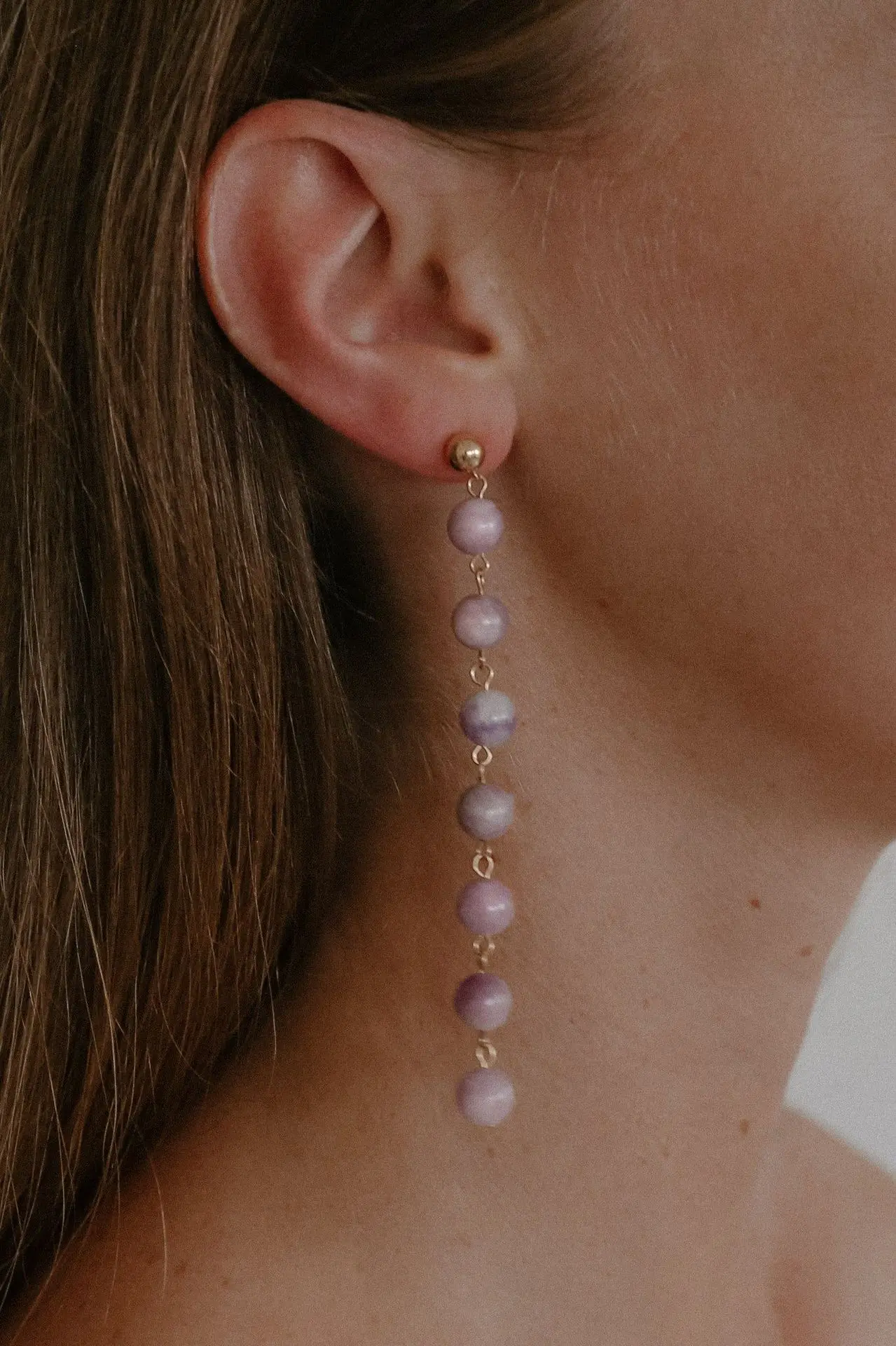 Purple round bead clavicle chain Natural stone titanium steel lock handcrafted niche beaded Nigerian party bead necklace set