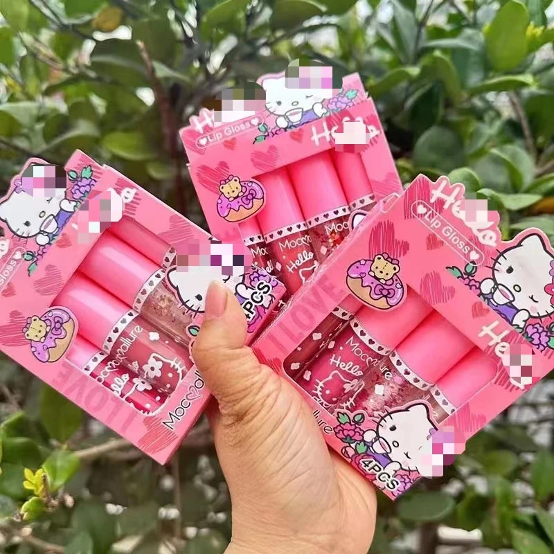 Hot new models lipstick multicolor nude waterproof non-stick hello kett candy lip gloss 4-piece set