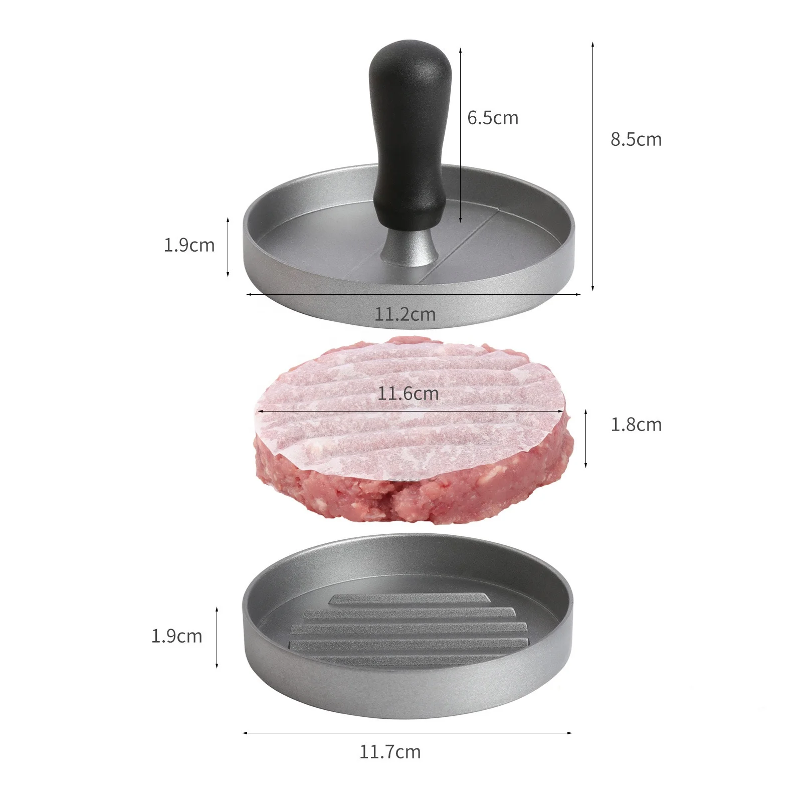 Hot Sale Aluminum Alloy Hamburger Patty Maker Kitchen Manual Non-stick Burger Press Round Shape Hamburger Meat Press With handle