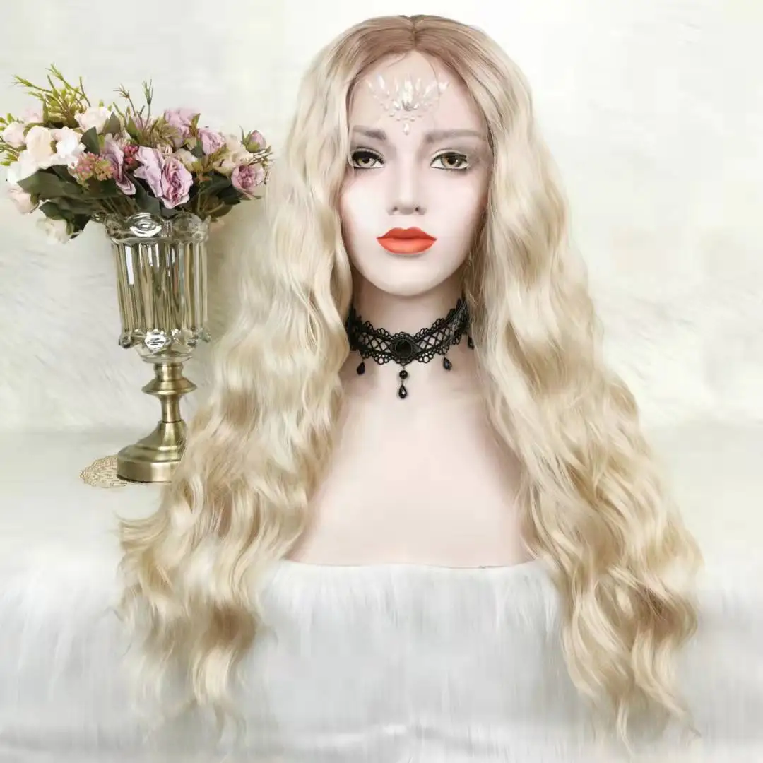Easy Install Ombre Blonde Lace Front Fiber Wig Natural Looking Wavy Heat Resistant Fiber Wig Hair for Women