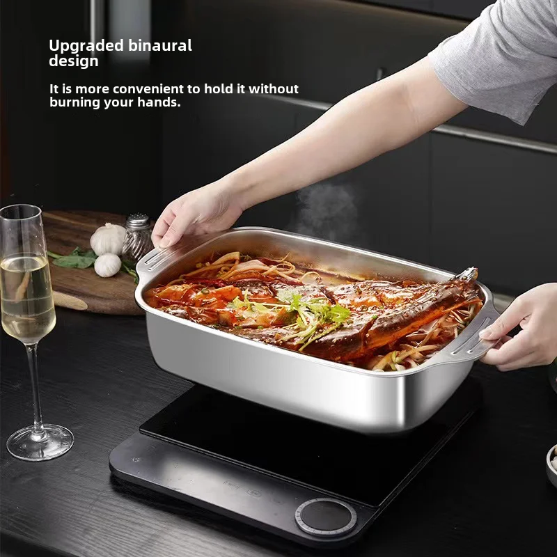 stainless steel rectangular bbq pan grilled fish dish plate special pot rectangular baking pizza fish grill pan roasting pan