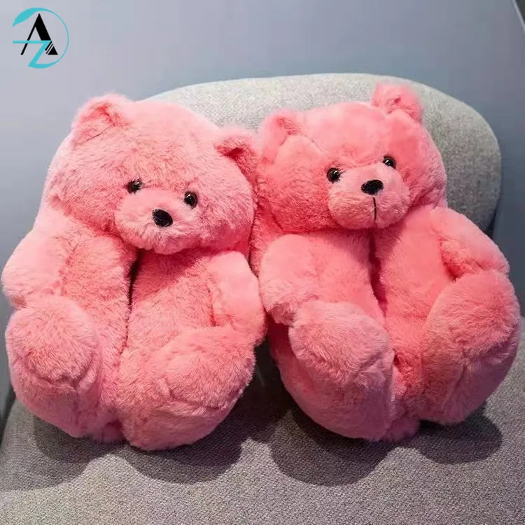 Нескользящие пушистые дамские Тапочки и сандалии большого размера с мишкой Тедди тапочки для женщин и детей