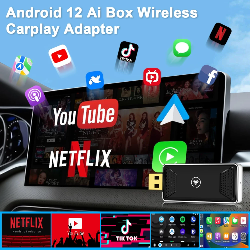 2+16G Wired To Wireless Carplay Adapter Android Auto Adapter Youtube Netflix Video Ai box