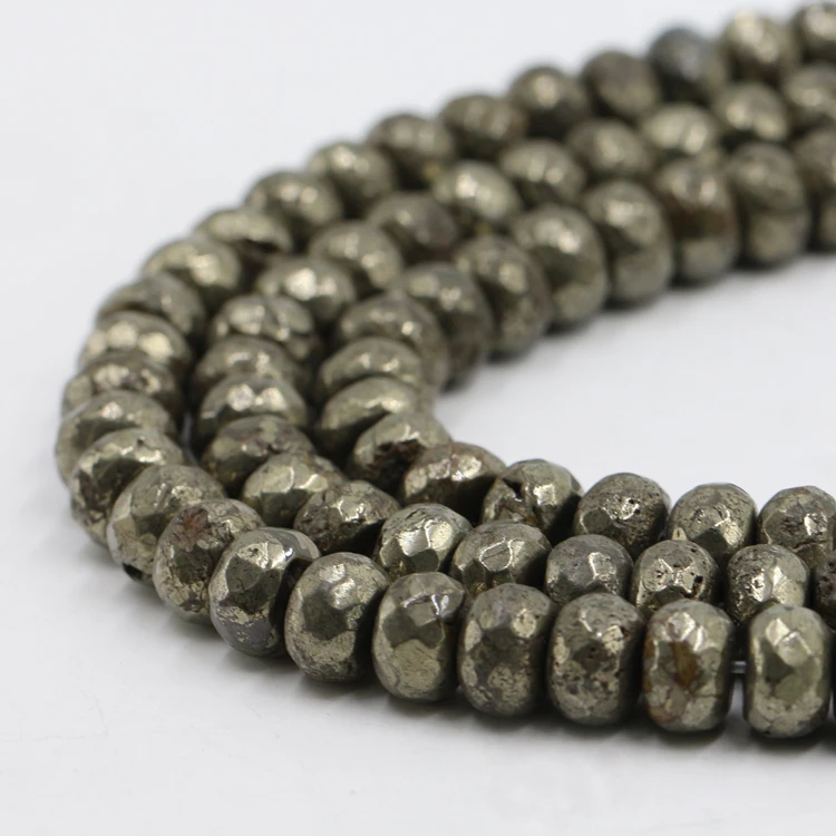 2024 Wholesale cheap natural 6mm 8mm 10mm faceted pyrite gemstone loose beads for jewelry making
