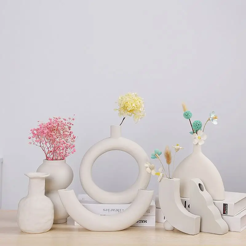 Vases For Flowers Home Decor Nordic Ceramic Dried Flower Art Arrangement Home Living Room Flower Pot Decoration Desktop Art Flow