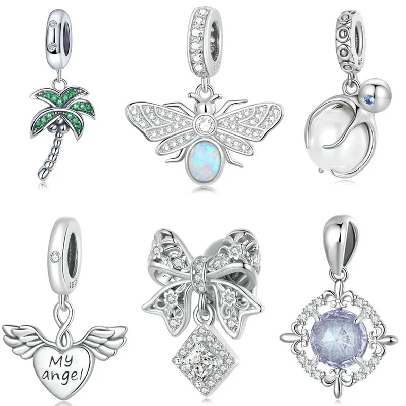 Real new arrival high quality 925 sterling silver Family Bow charms Pendant DIY Beaded for women silver bracelet Pendant bead