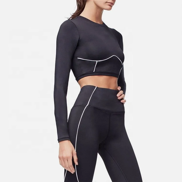 Custom logo gym wear women black 2 pieces yoga wear set activewear wholesale private label fitness sets