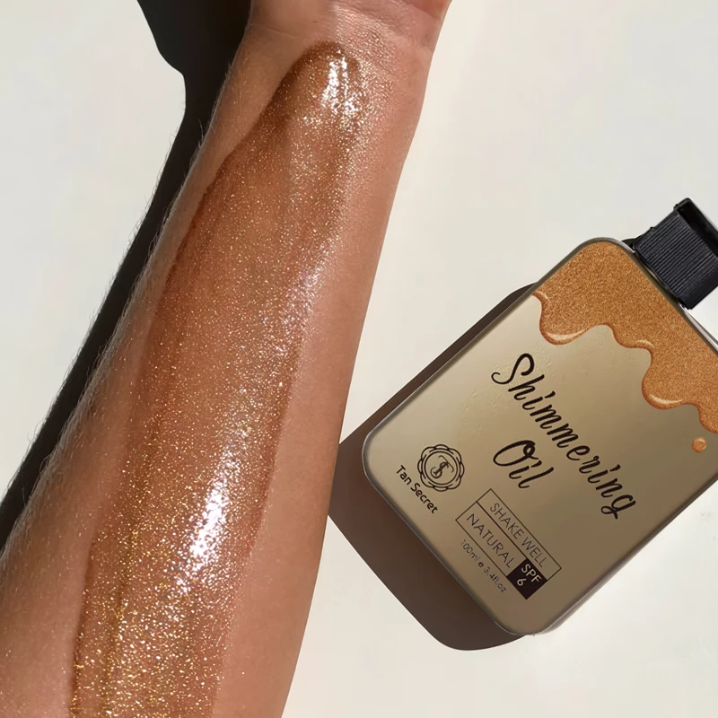 Natural Organic Dry Shiny Particles Body Oil Golden Bronze Tan Glow Shimmer Oil