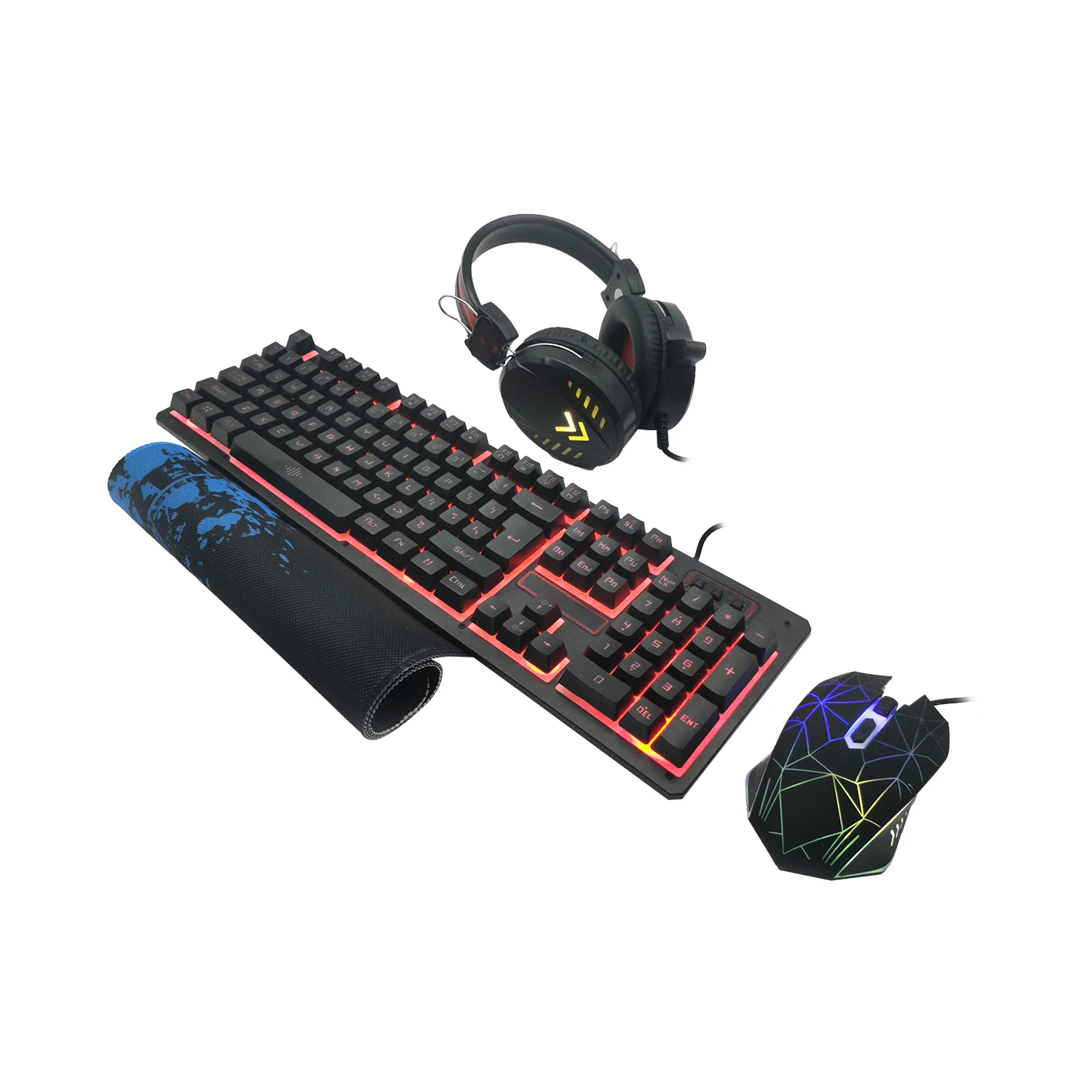  Лидер продаж Проводная клавиатура мышь наушники коврик для мыши комбо Teclado Gamer набор