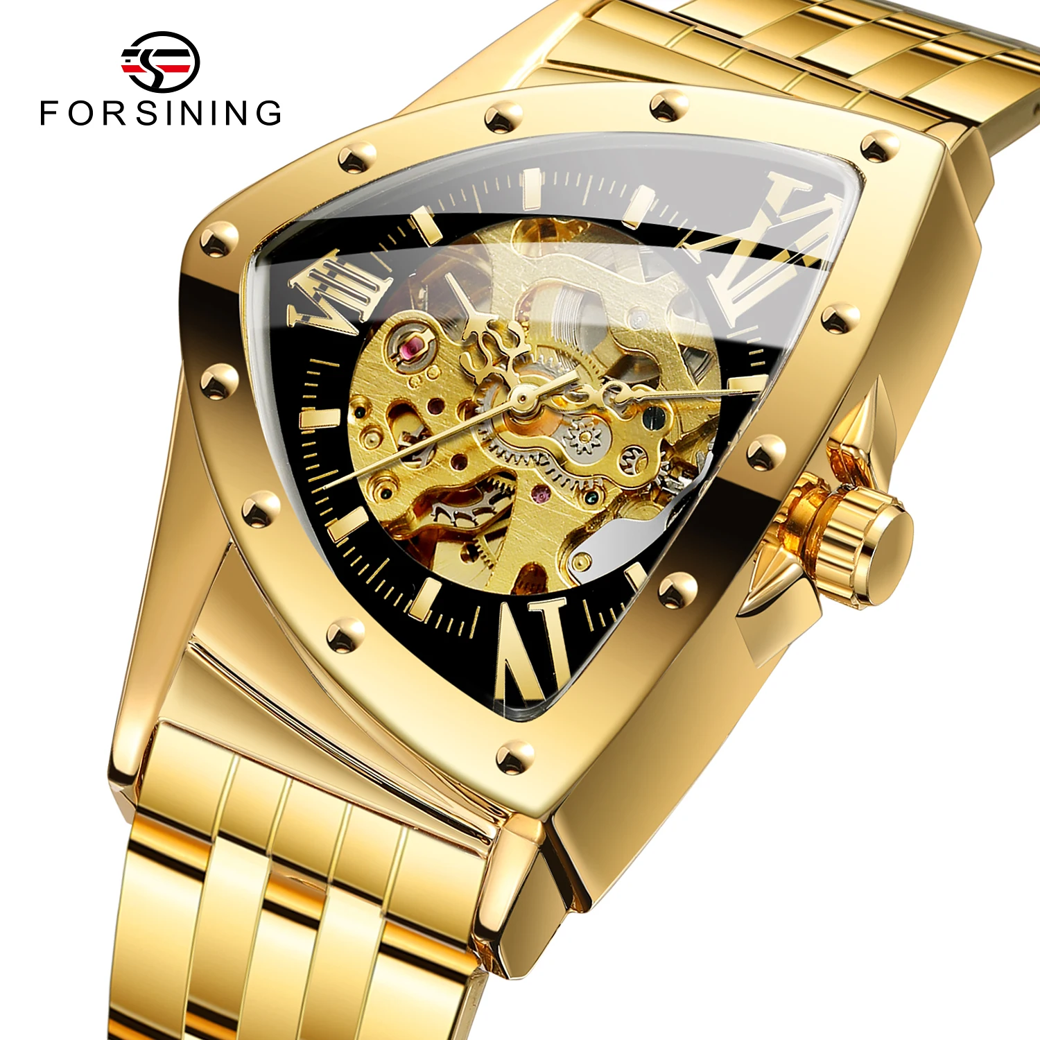 Forsining Newest Reloj Para Hombre Luxury Custom Men triangle Skeleton Watch Wristwatch Mechanical Watch