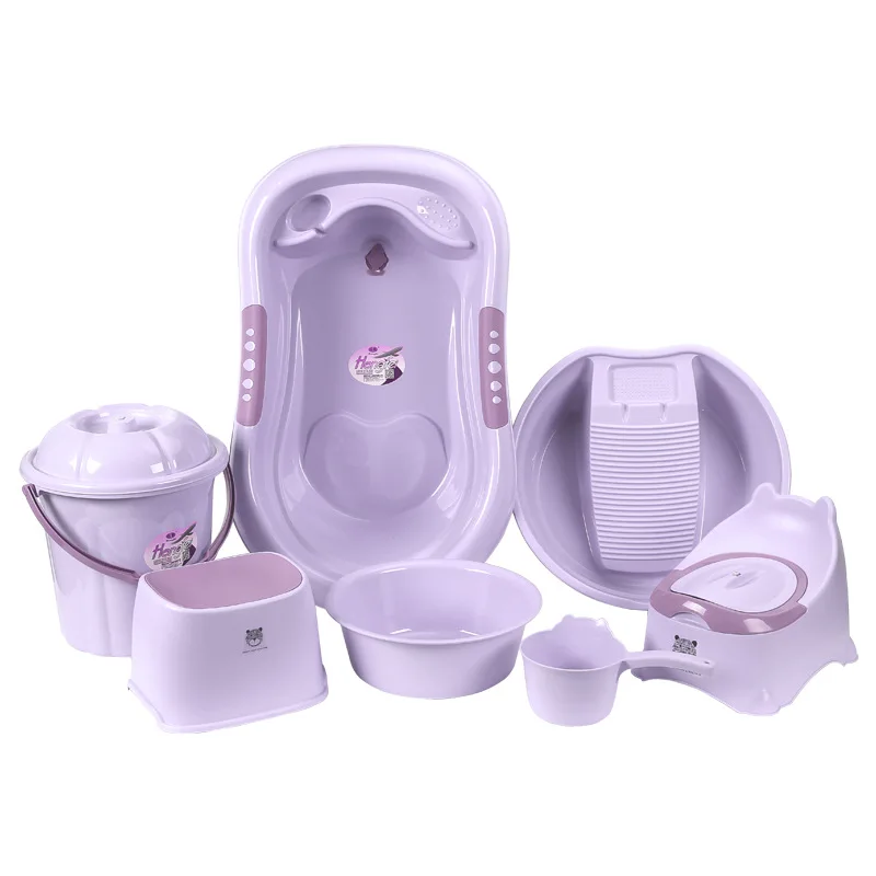 7PCS New born plastic freestanding smart future foldable baby bathtub basin set tub for baby