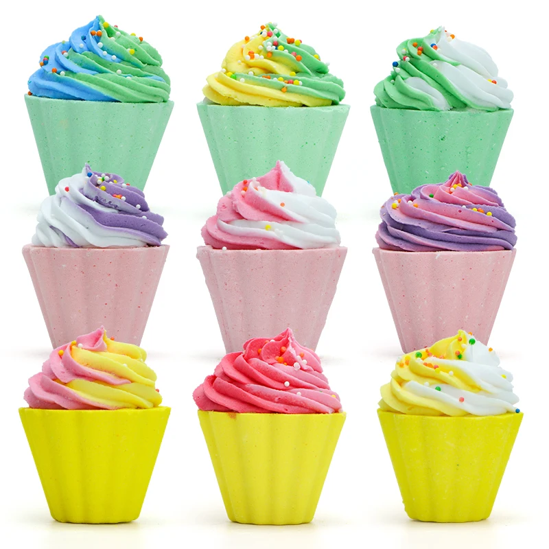 Msds/100% Natural Ingredients Cake Shape Bath Bomb Natural Essential Oils Colorful Dessert Themed Fizzy Ball Cup Cake Bath Bombs