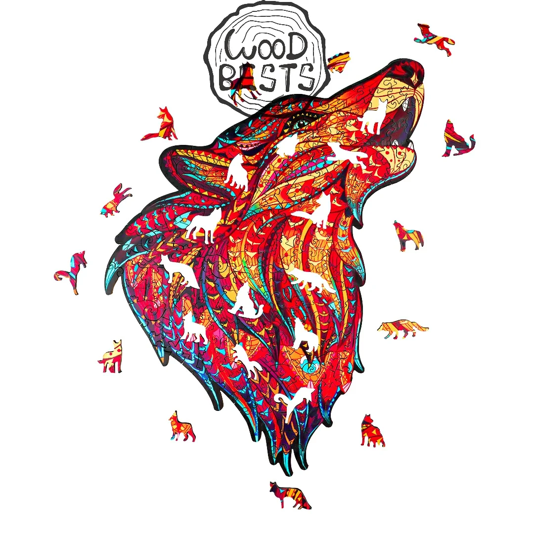 Woodbests hot selling unique design wooden jigsaw puzzle wolf best gifts for kids & adults