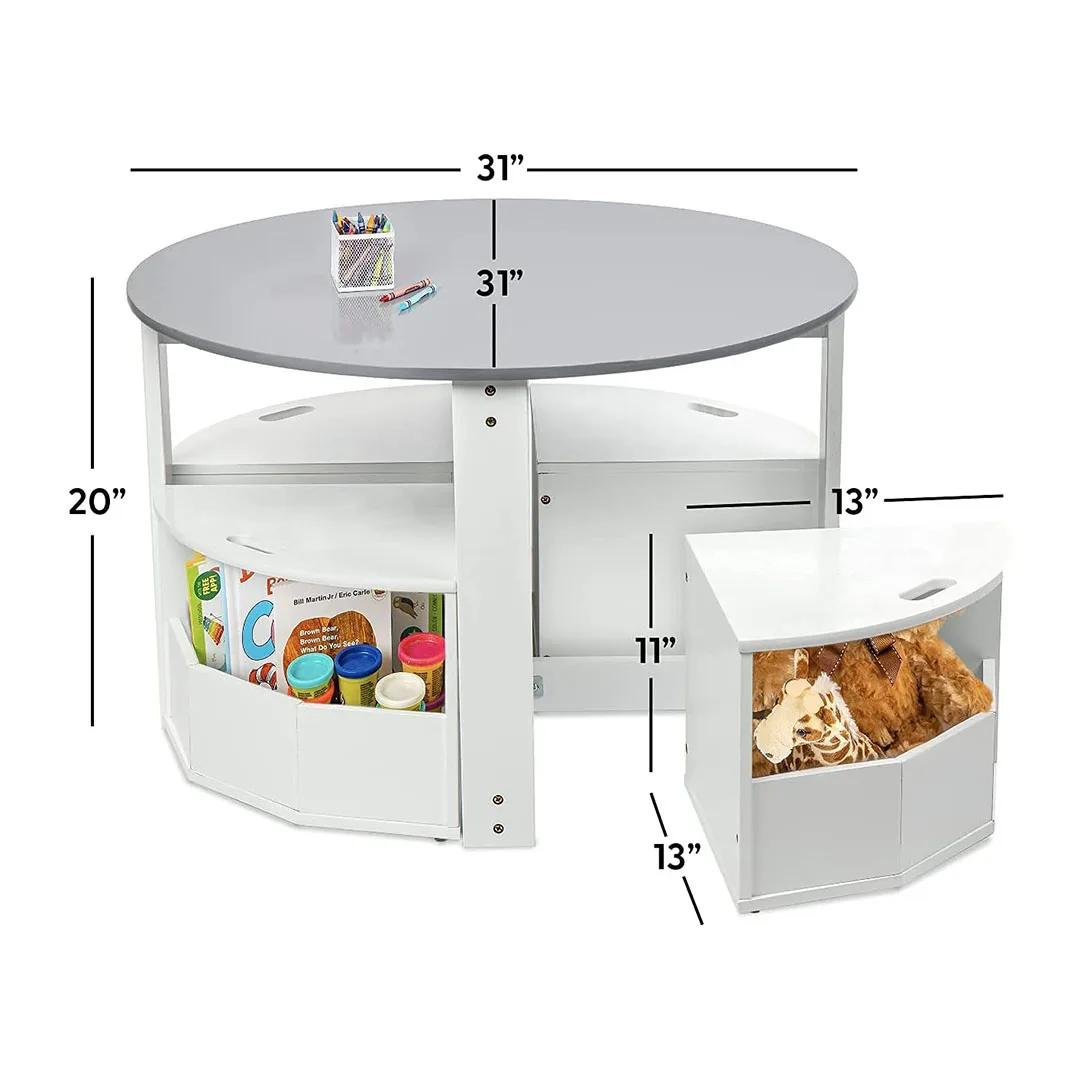 Table and Chair Set for Kids- Round Nesting Design with 4 Storage Stools