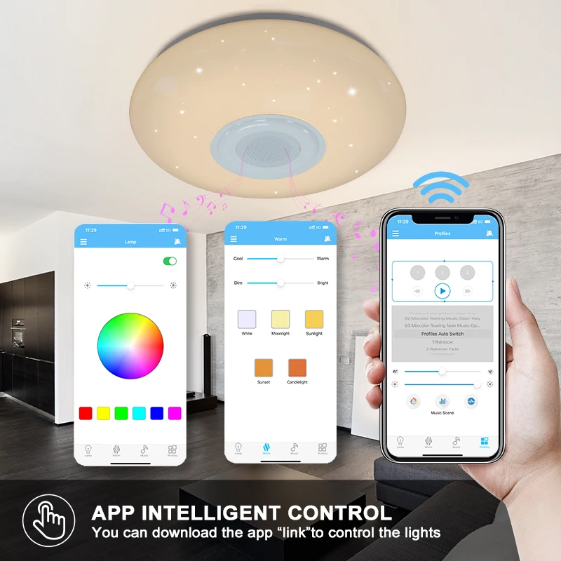 Bluetooth Speaker Music Rgb Smart Remote Control Dimmable Acrylic Round Light Ceil Flush Mount Modern Led Ceiling Light Fixture