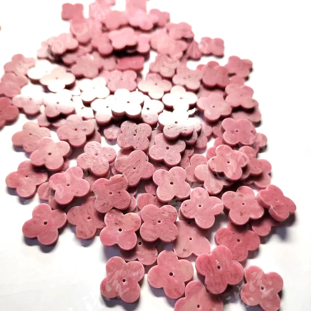 wholesale price rose stone Natural Pink Rhodonite stone clover leaf stone pink