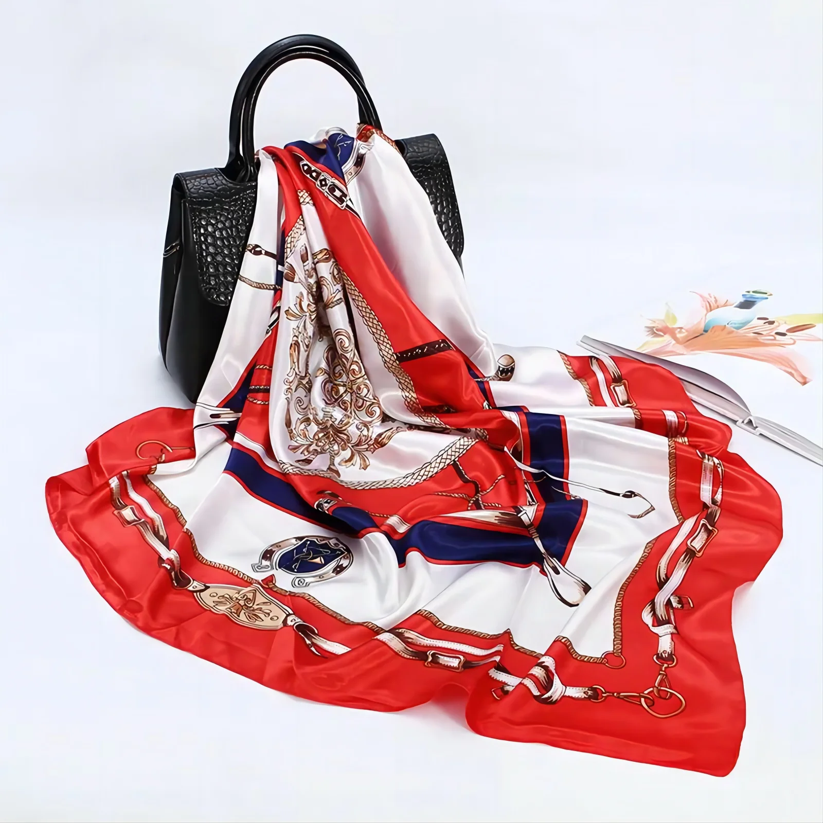 Satin Scarf Square Fashion Designer Custom Digital Print 90*90cm Polyester Office Ladies Women Silk Scarf
