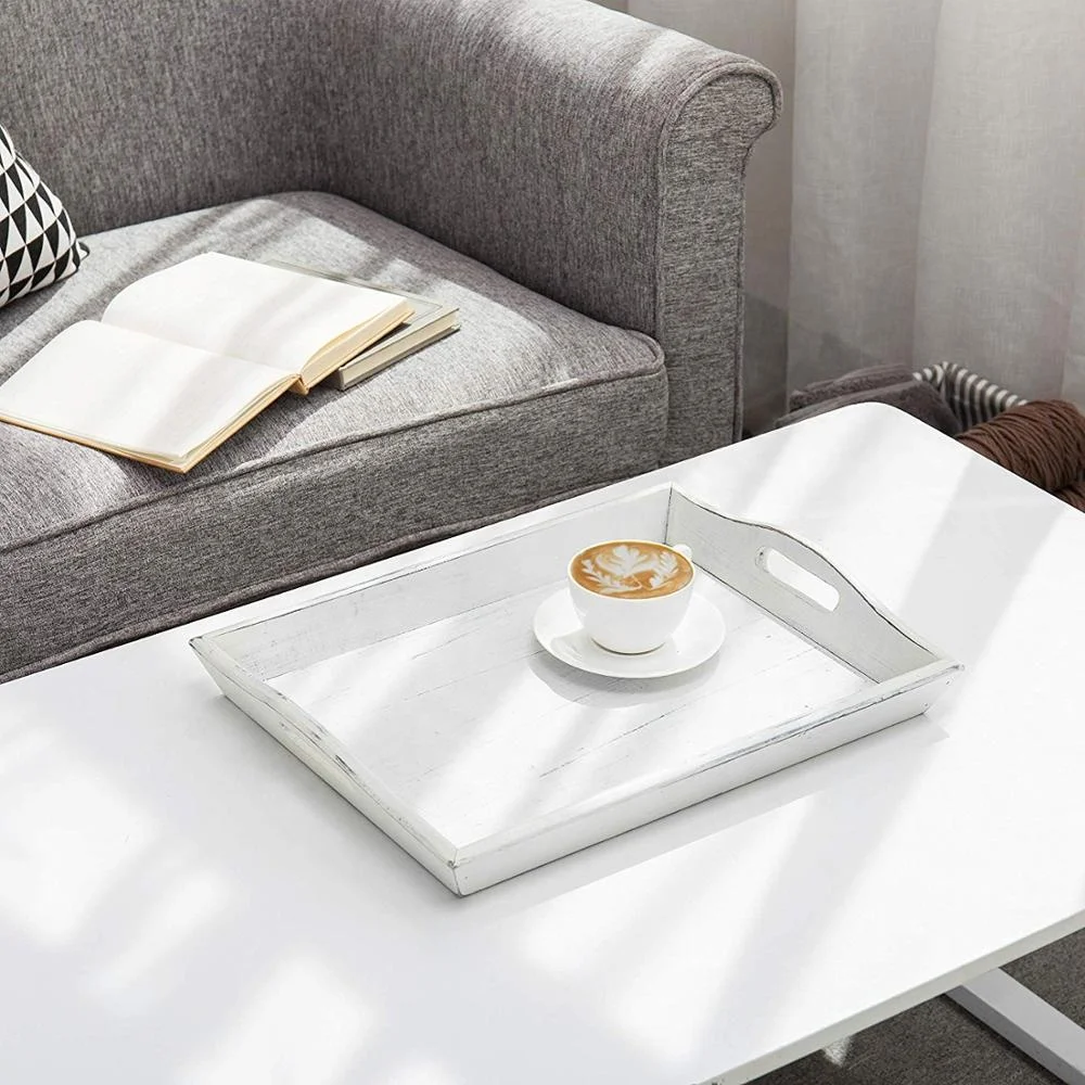 
Ottoman Tray 16-Inch Rustic Wooden Serving Tray With Handles Vintage White (IBEI hotsale product) 