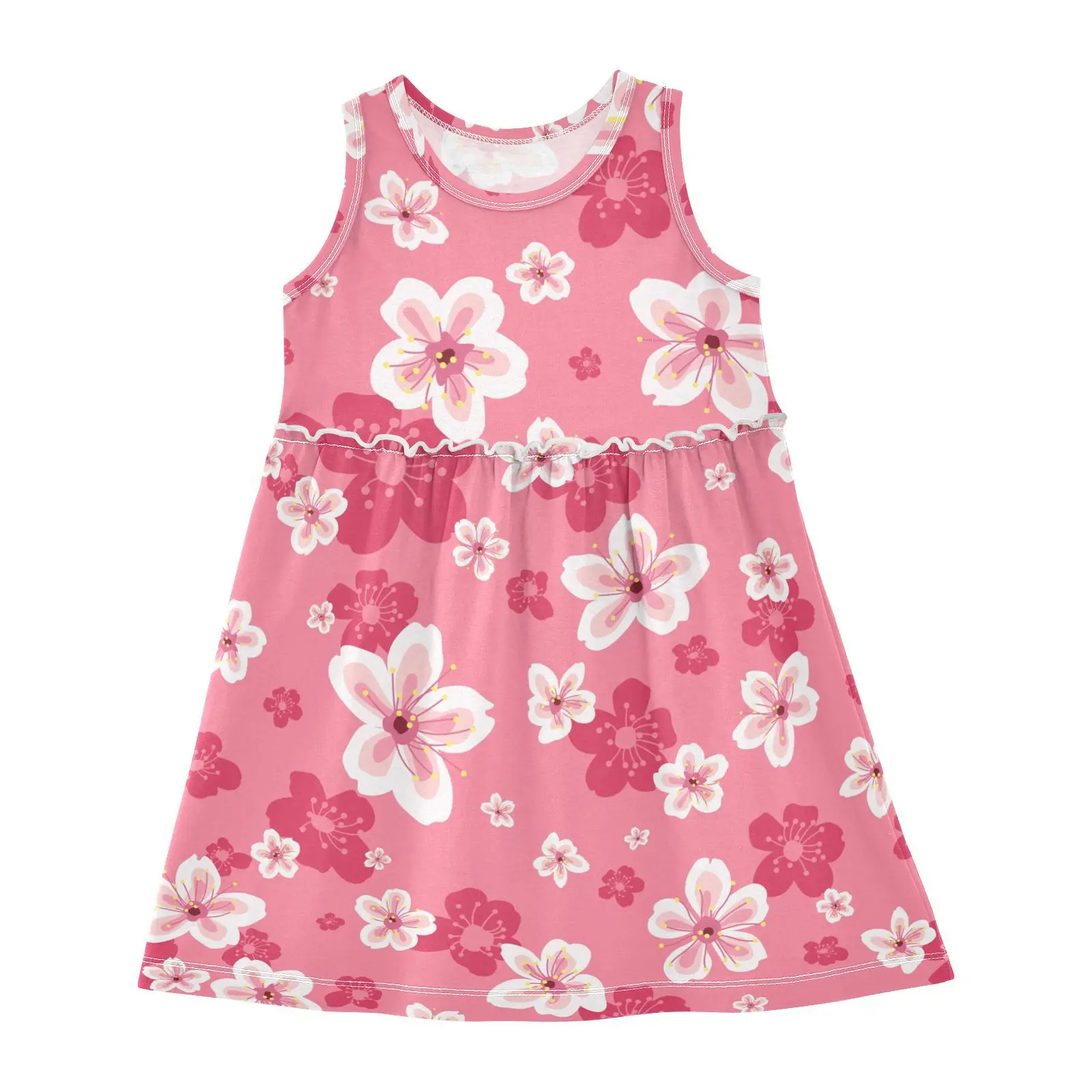 Children Clothes Sleeveless Casual Shirt Hawaii Customize Kids Dress Summer Kids Flower Girl Dresses For 2 to 14 Years Old