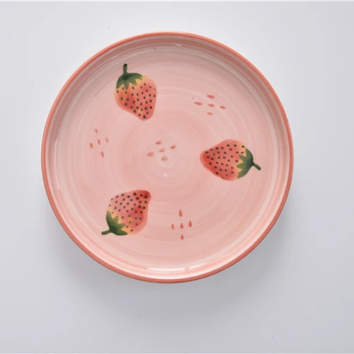 
Hotel Romantic Theme Tableware Steak Plate Pink Ladies Home Strawberry Ceramic Round Dinner Plate 