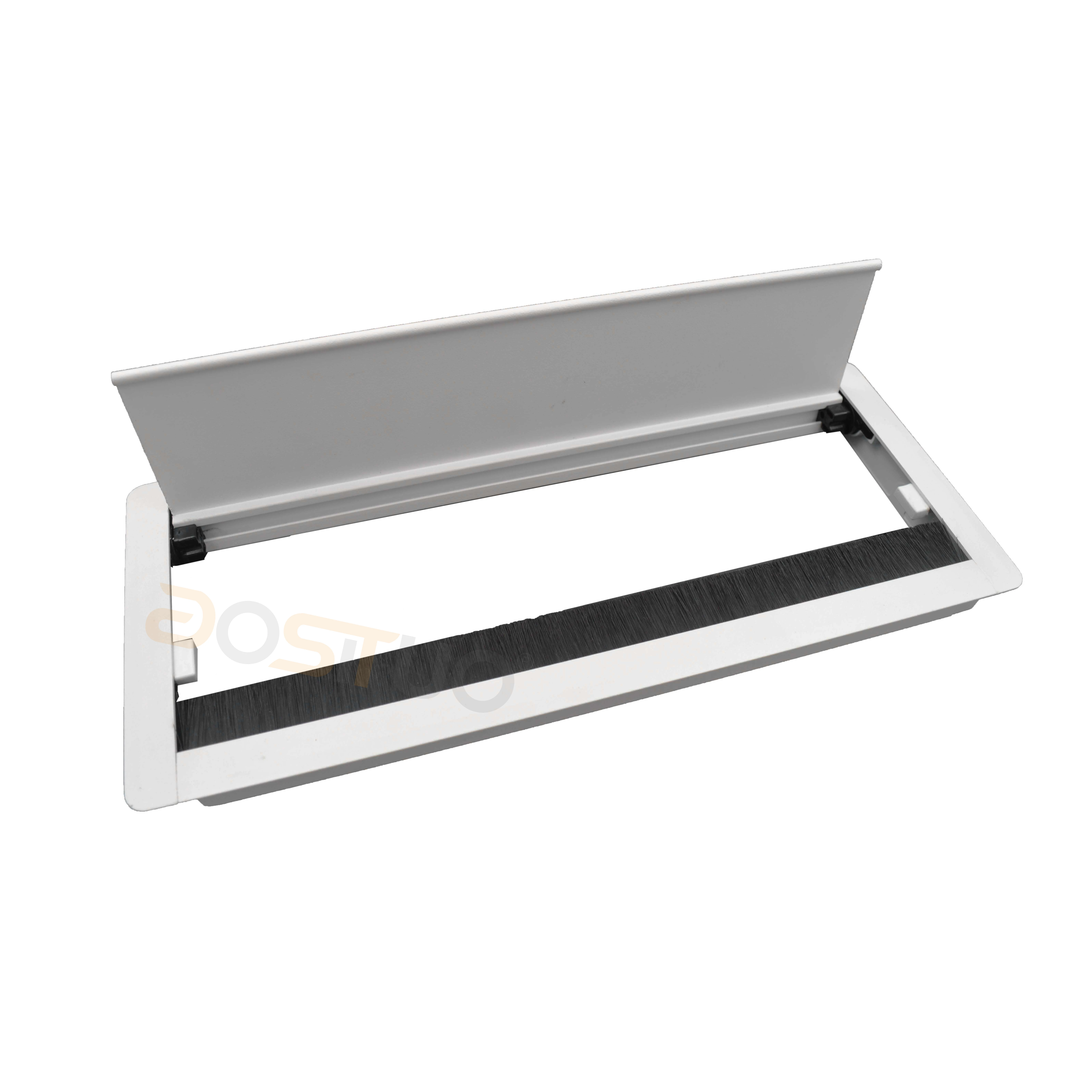 300/400/500mm Aluminum Soft Closing Cable Grommet Tabletop Management Wire Box Computer Desk Hole Cover Flip Up Box With Brush