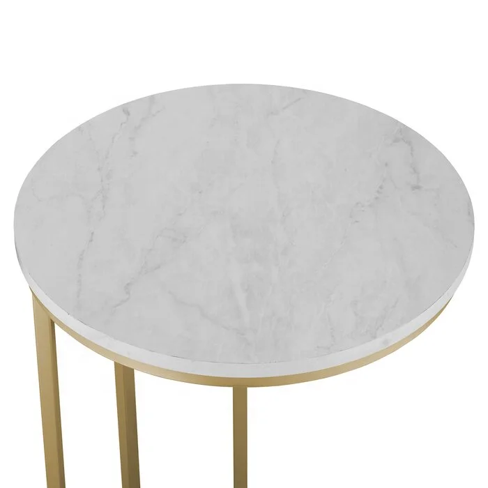 Household Small Round C Shaped Side Table with Faux Marble Top