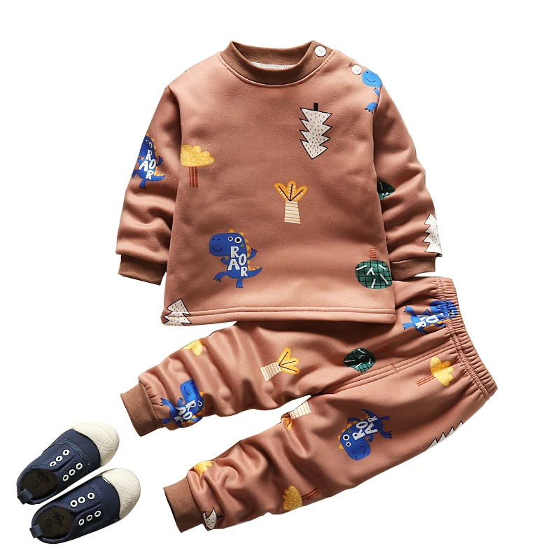 Детский комплект термобелья с плюшевой пижамой для мальчиков и девочек, осенние брюки для малышей на зиму