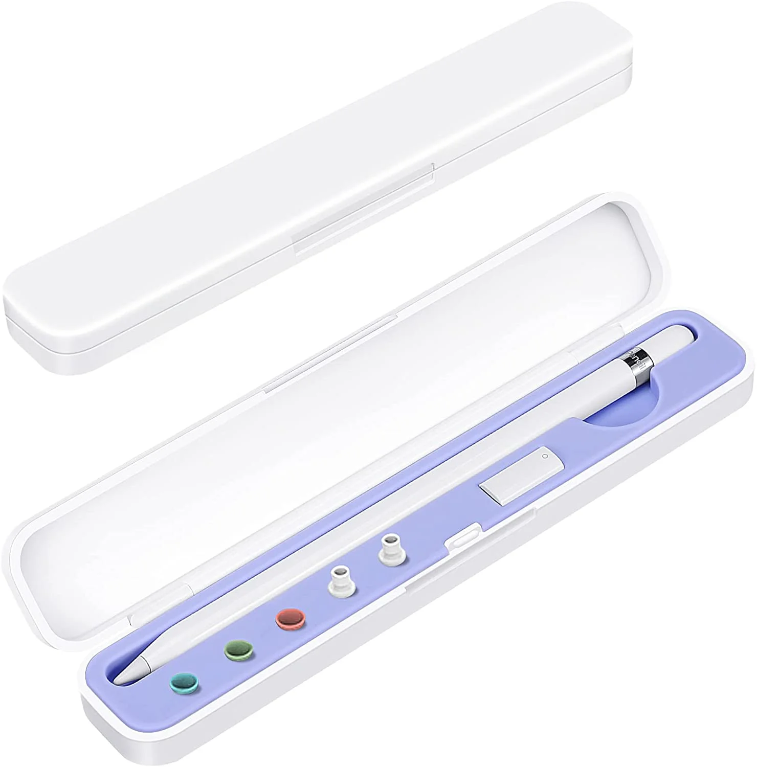 Carrying Pencil Case Compatible with Apple Pencil 1st and 2nd Generation and Accessories White with Holder for Tips